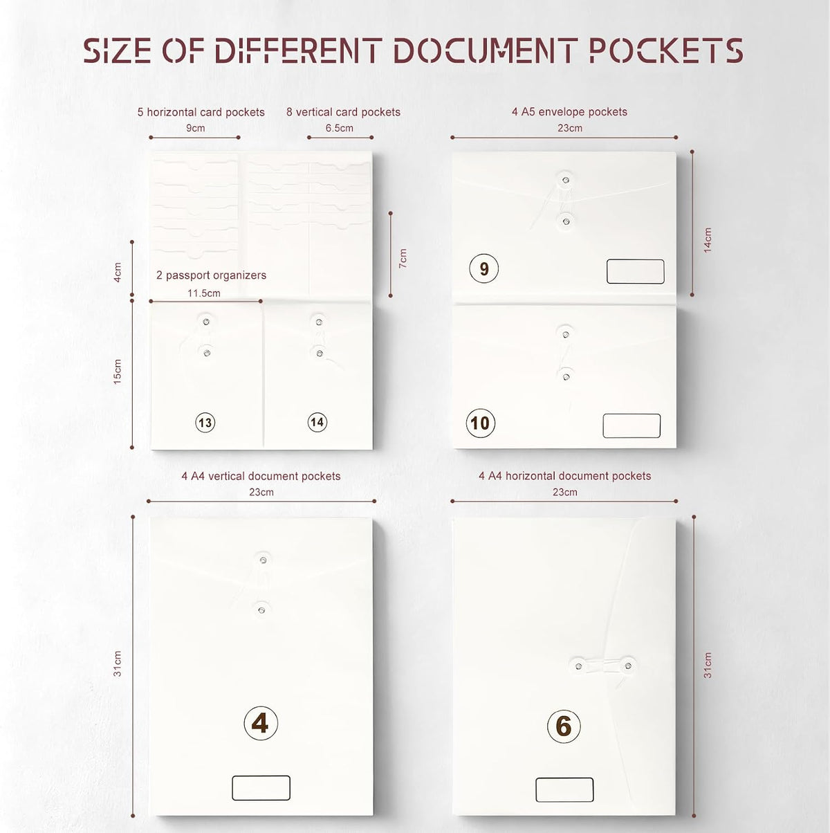 JOYCE Important Document Organizer 14 Expanding Pockets,Brown