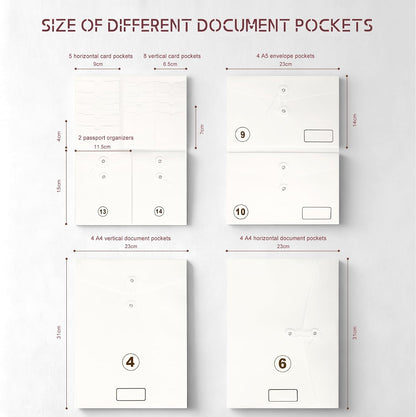 JOYCE Important Document Organizer 14 Expanding Pockets,Brown