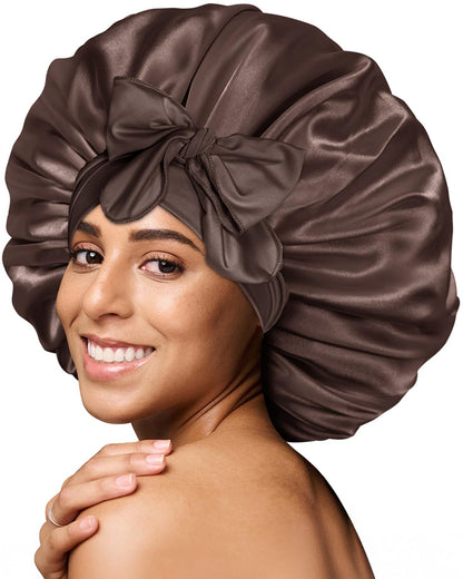 BONNET QUEEN Silk Bonnet for Sleeping for Women Satin Bonnet Night Cap for Curly Hair with Tie Band, Single Layer, Cream Pink