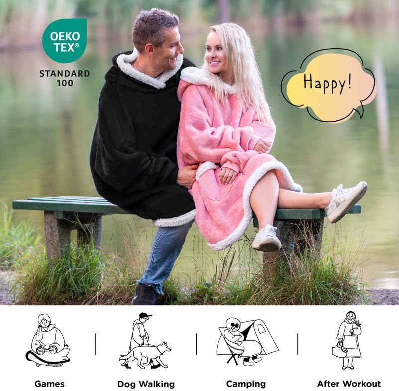 Bedsure Blanket Hoodie, Wearable Blanket Hoodie as Gifts for Mom, Birthday Gifts for Women Kids Teens Mother's Day Sherpa Sweatshirt, Grey, Standard