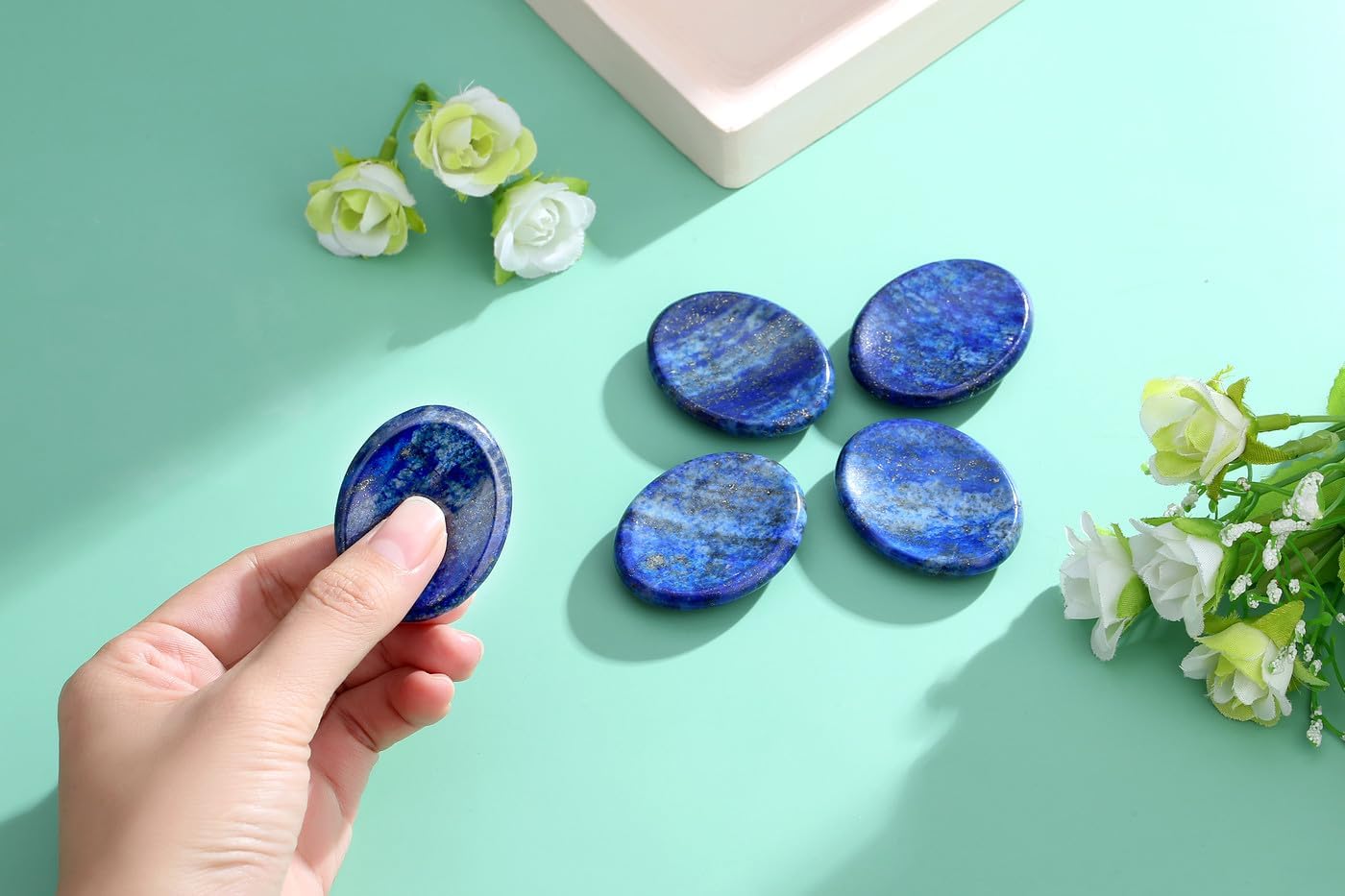 Worry Stone Crystals and Healing Stones Anxiety Fidgets Natural Meditation Accessories 7 Chakra Thumb Sensory Mental Health Depression Stress Anxiety Relief Items Mother's Day Gifts for Women
