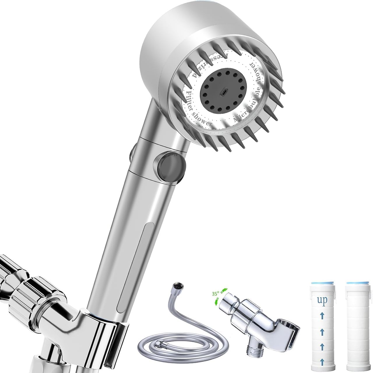 Shower Head with Handheld, Shower Heads High Pressure, High Flow Even with Low Water Pressure-Hand Held Showerhead Set,3 Modes Filtered Showerhead with 59″Replacement Hose/Bracket/Cotton Filters