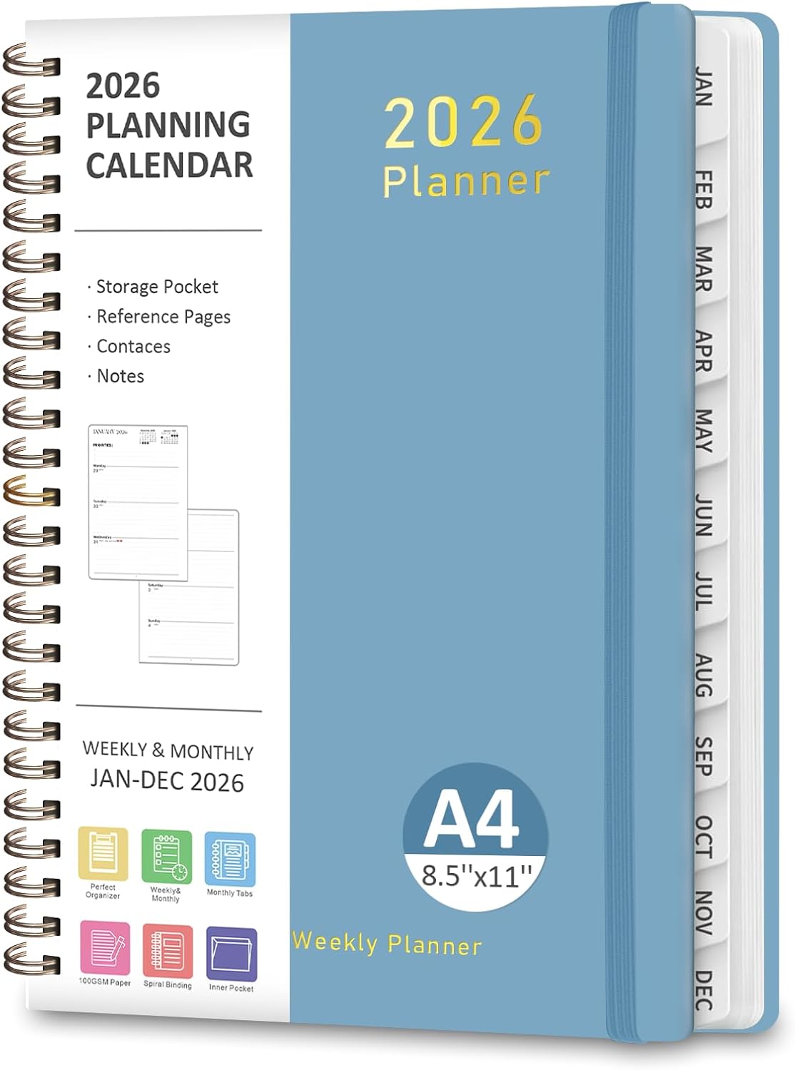 Planner 2026-2027, Weekly and Monthly Calendar Planner, JUL 2026 - JUN 2027 | Academic Year, Daily Agenda Book, A5(6.3'' x 8.5''), Sprial Bound, Inner Pocket, Office School Use
