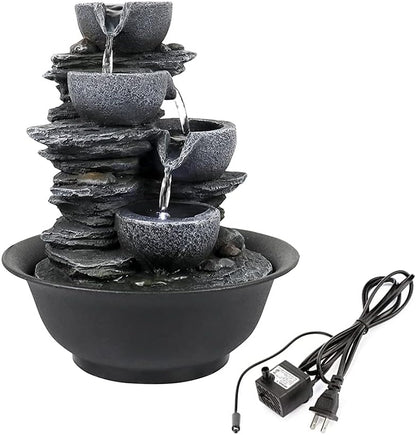 8.3” H Indoor Zen Tabletop Water Fountain, Rock Cascading Waterfall with Spinning Crystal Ball & LED Light for Home Office Decor