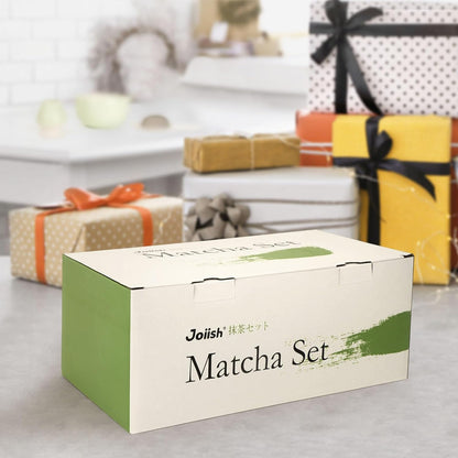 Joiish Matcha Whisk Set, Matcha Kit 10-Pcs, Bamboo Whisk and Ceramic Bowl with Spout & Measuring Spoon & Cup, Japanese Ceremony Matcha Tea Powder Making Tools, Light Green