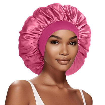 Extra Large Satin Bonnet Hair Cap for Women Men | 17inches, Jumbo Silk Sleep Cap, Wide Elastic Band for Braids Curly Hair Locs, Black