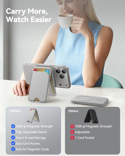 TWZKG for MagSafe Wallet, Works with Apple Find My,5 Card Holder with Stand