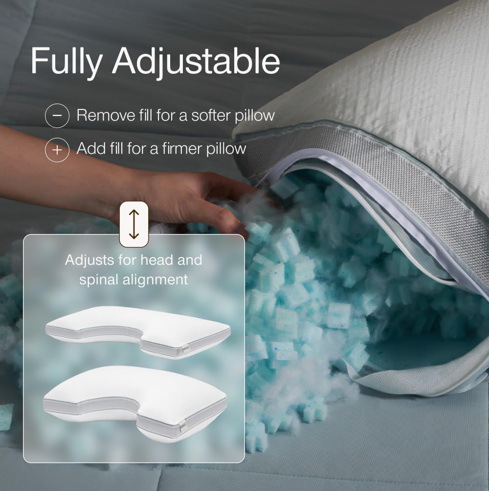 Coop Home Goods Cool+ Adjustable Pillow, Queen Size Plus Shaped Memory Foam Pillows with Cooling Gel, Back, Stomach or Side Sleeper, Neck Support for Sleeping, CertiPUR-US/GREENGUARD Gold