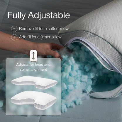 Coop Home Goods Cool+ Adjustable Pillow, Queen Size Plus Shaped Memory Foam Pillows with Cooling Gel, Back, Stomach or Side Sleeper, Neck Support for Sleeping, CertiPUR-US/GREENGUARD Gold