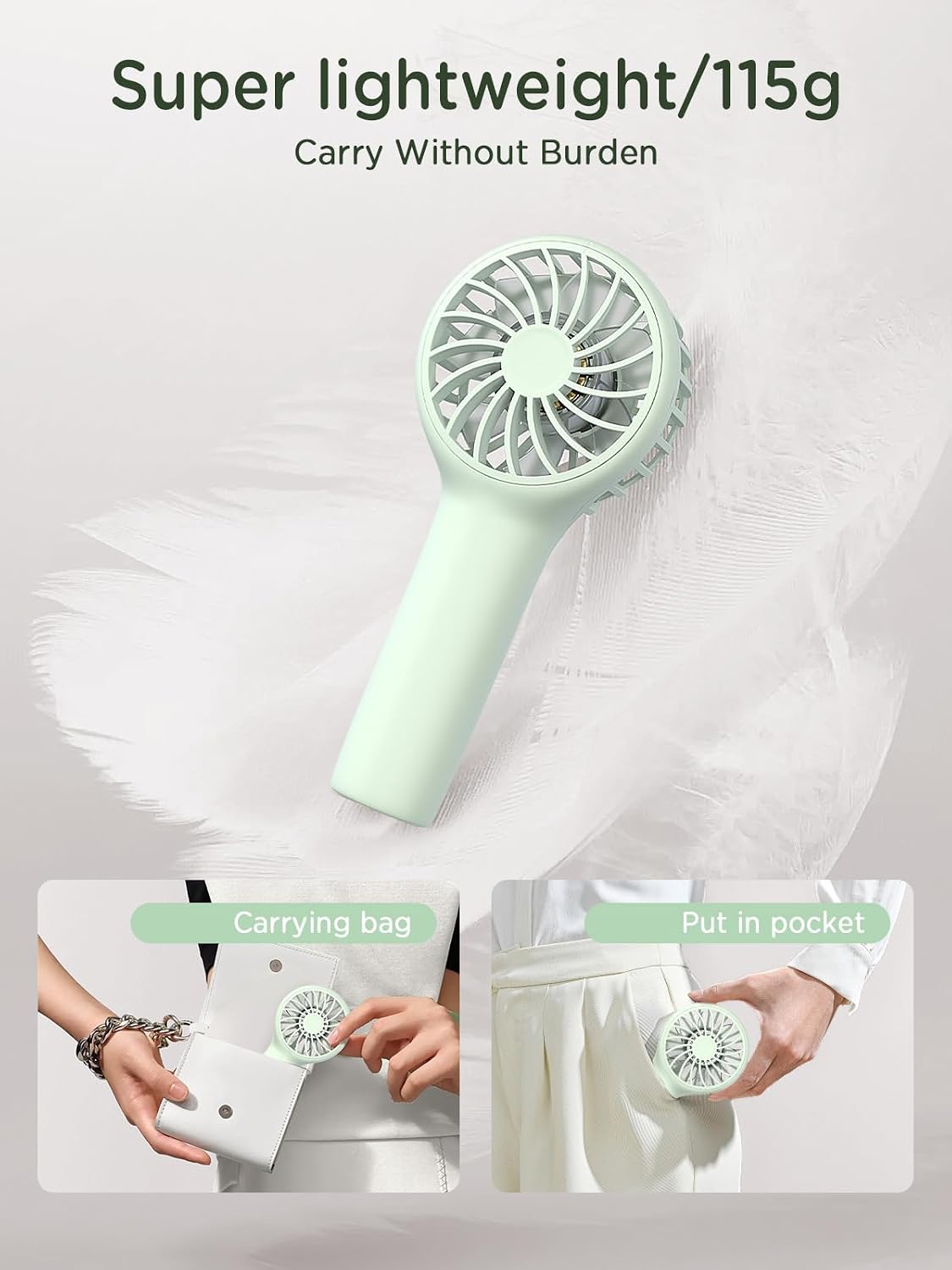 EasyAcc Portable Waist Fan, 4-in-1 Wearable Personal Fan with Dual Clip, Neck Fan & Desk Fan, 4 Speeds Powerful Turbo Airflow, Rechargeable USB-C Belt Fan for Outdoor Work, Camping, Travel