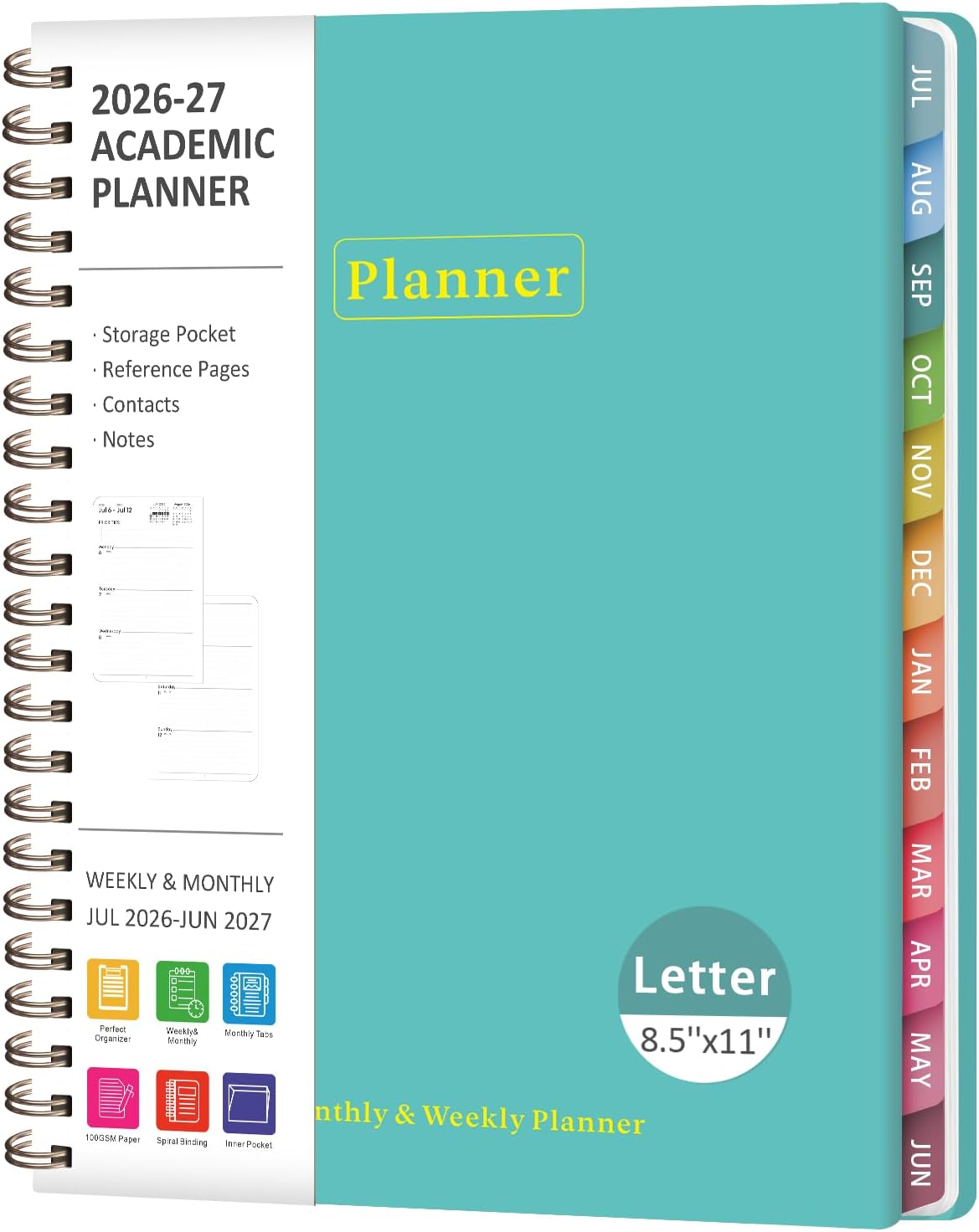 Planner 2026-2027, Weekly and Monthly Calendar Planner, JUL 2026 - JUN 2027 | Academic Year, Daily Agenda Book, A5(6.3'' x 8.5''), Sprial Bound, Inner Pocket, Office School Use