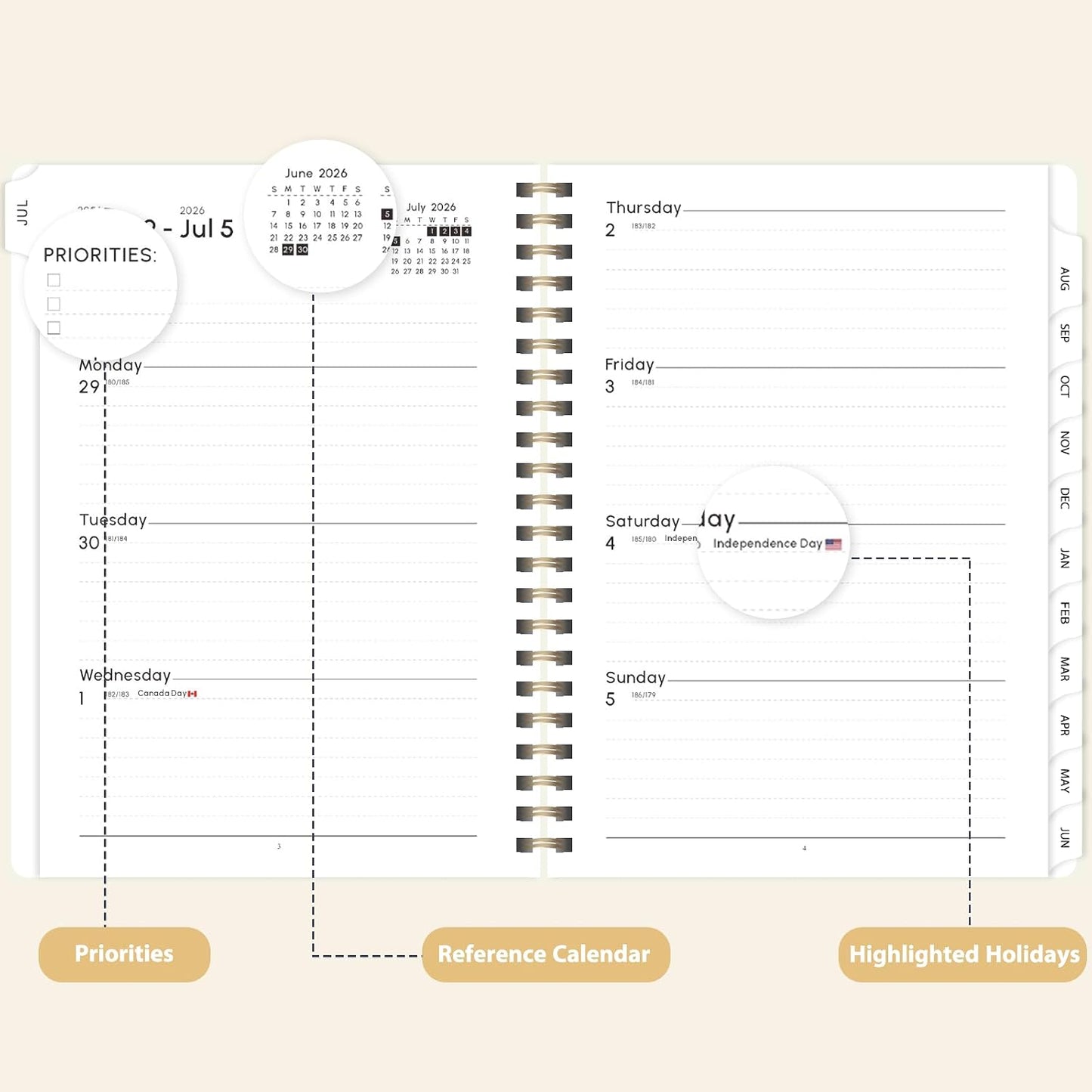 Planner 2026-2027, Weekly and Monthly Calendar Planner, JUL 2026 - JUN 2027 | A5(6.3'' x 8.5''), Hardcover, Agenda Book, Sprial Bound, Inner Pocket, Office and School Use