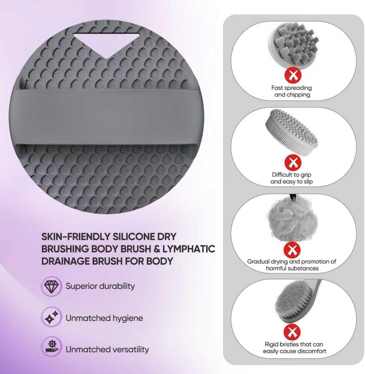 Silicone Body Scrubber -Anti Zinc Infused Exfoliating Body Scrubber | Anti Slip Silicone Loofah,Stiff & Soft Bristles for Cellulite Reduction,Blood Circulation - Black
