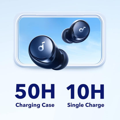Soundcore by Anker Space A40 Auto-Adjustable Active Noise Cancelling Wireless Earbuds, Reduce Noise by Up to 98%, 50H Playtime, Comfortable Fit, App Customization, Wireless Charge (White)
