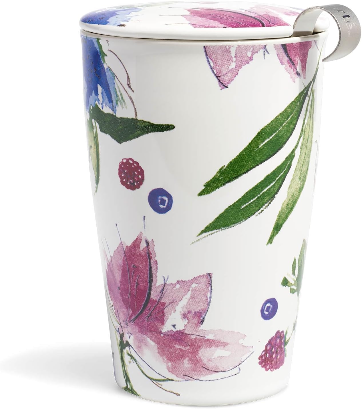 Tea Forte Double-Walled Ceramic Kati Cup, Removable Stainless Steel Infuser Basket and Lid, Steeps 12 oz Loose Leaf Tea, Dishwasher & Microwave Safe, Cherry Blossom