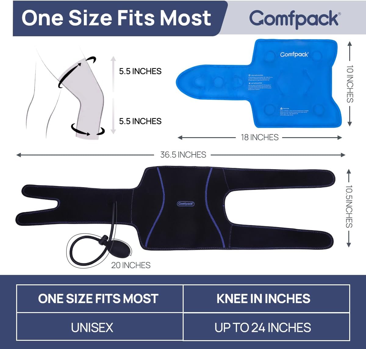 Comfpack Compression Knee Ice Pack Wrap for Sports Injuries, Large Knee Brace with Ice Pack for Swelling and Recovery Support, Sprains, Meniscus Tear, Osteoarthritis, ACL