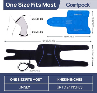 Comfpack Compression Knee Ice Pack Wrap for Sports Injuries, Large Knee Brace with Ice Pack for Swelling and Recovery Support, Sprains, Meniscus Tear, Osteoarthritis, ACL