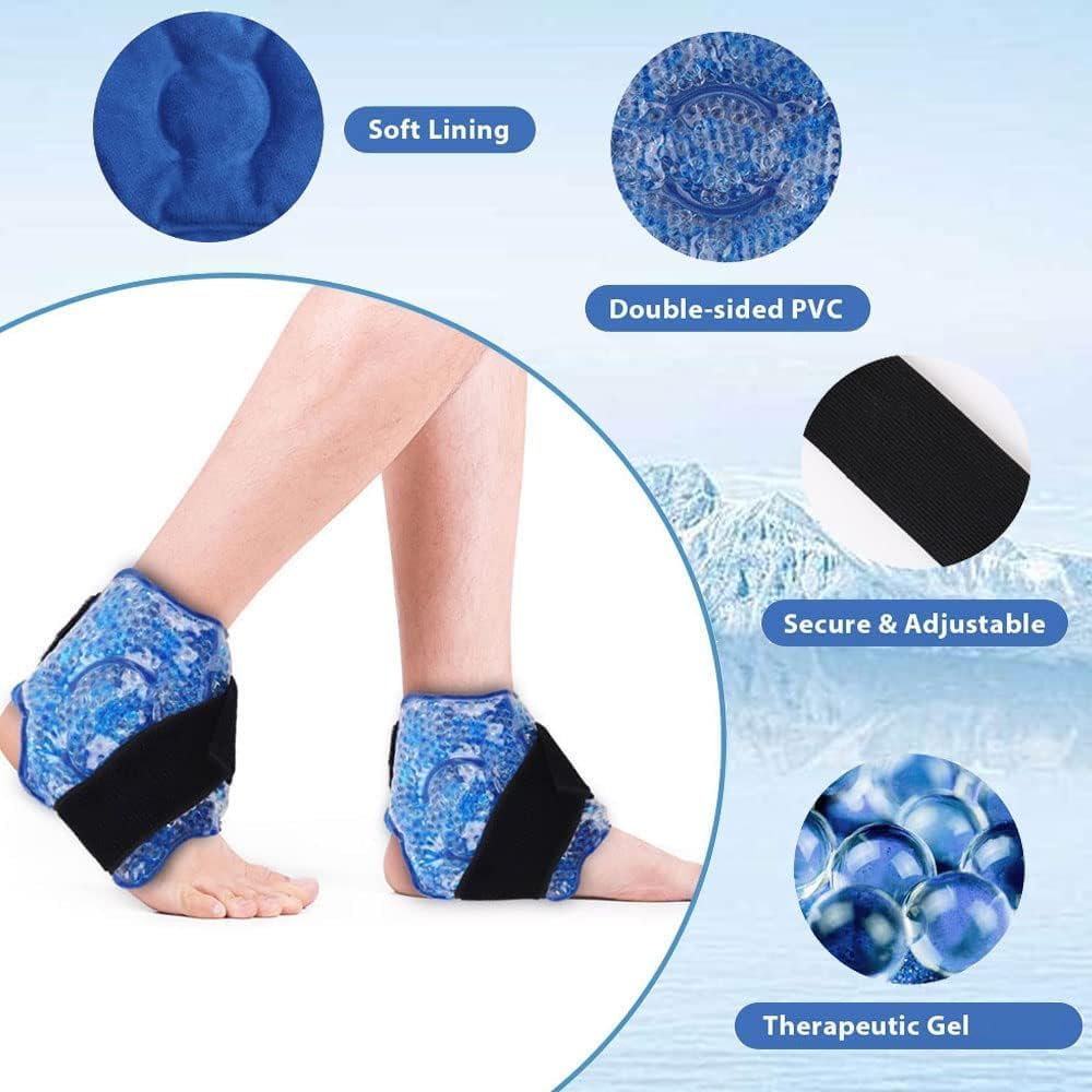 NEWGO Gel Ice Pack for Ankle Pain Relief, 2 Pack Ankle Ice Pack Wrap, Reusable Cold Therapy Wraps for Sprains, Swelling & Injuries