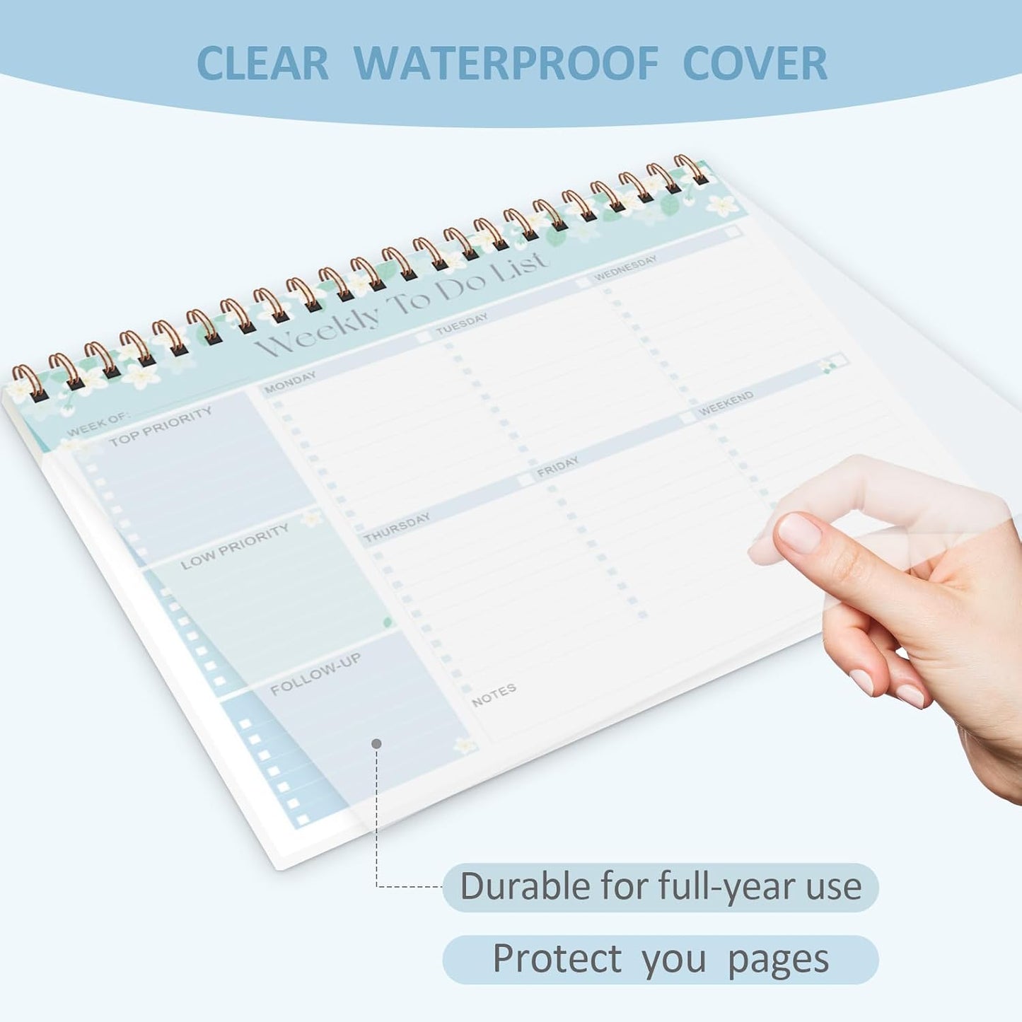 Weekly To Do List Notepad, 52 Sheets, Undated Weekly Planner, Letter Size | 8.5"x11", 100GSM, Thick Paper, Twin-Wire Spiral Bound, Tear Off Desk Pad, For Women & Man, Home School & Office Work