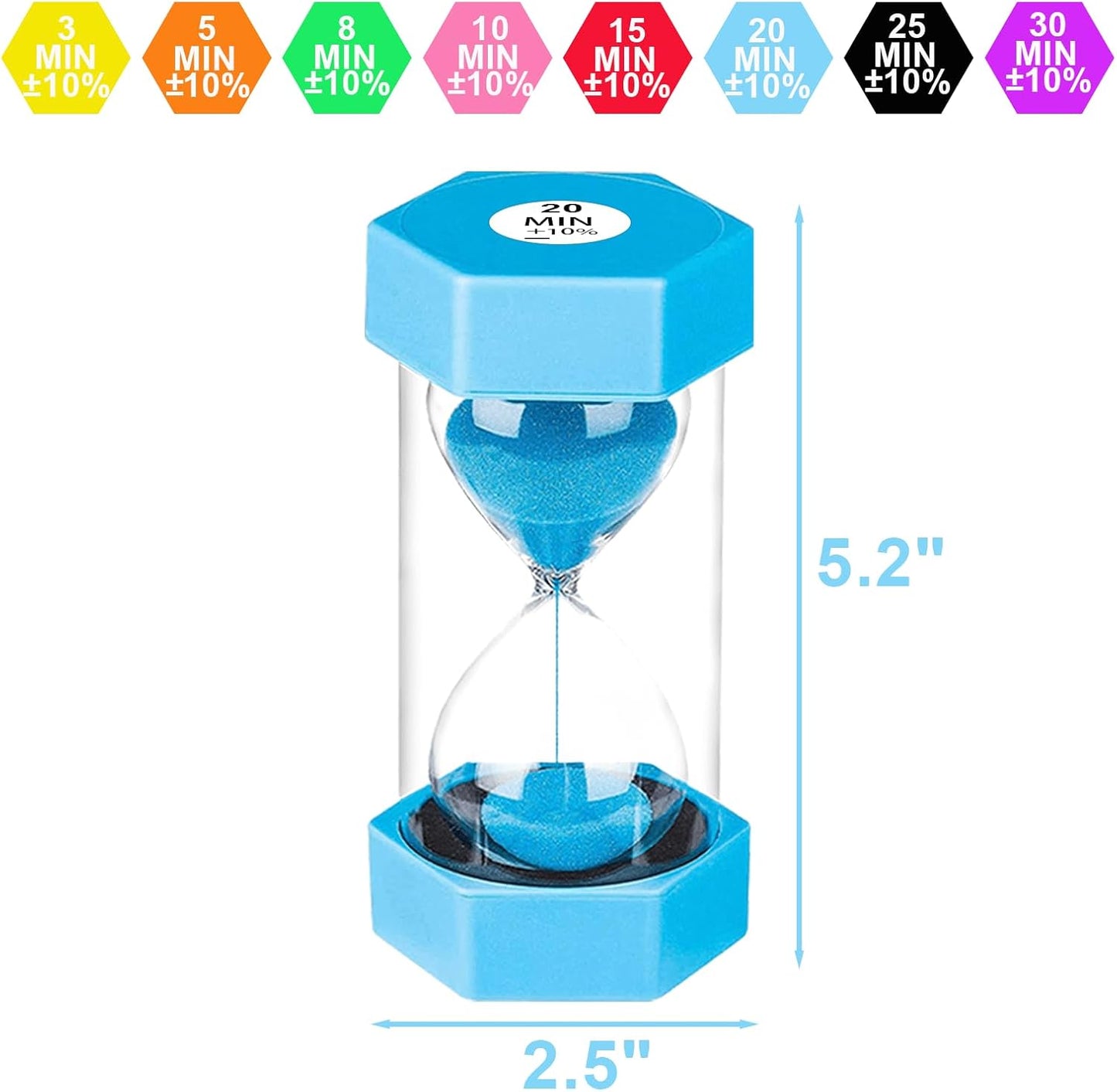 Sand Timers for Kids, 1/2/3/5/10/30 Minutes Acrylic Hourglass Sand Clock, Colorful Plastic Sand Watch Hour Glass Sandglass for Classroom, Games, Kitchen (Pack of 6)