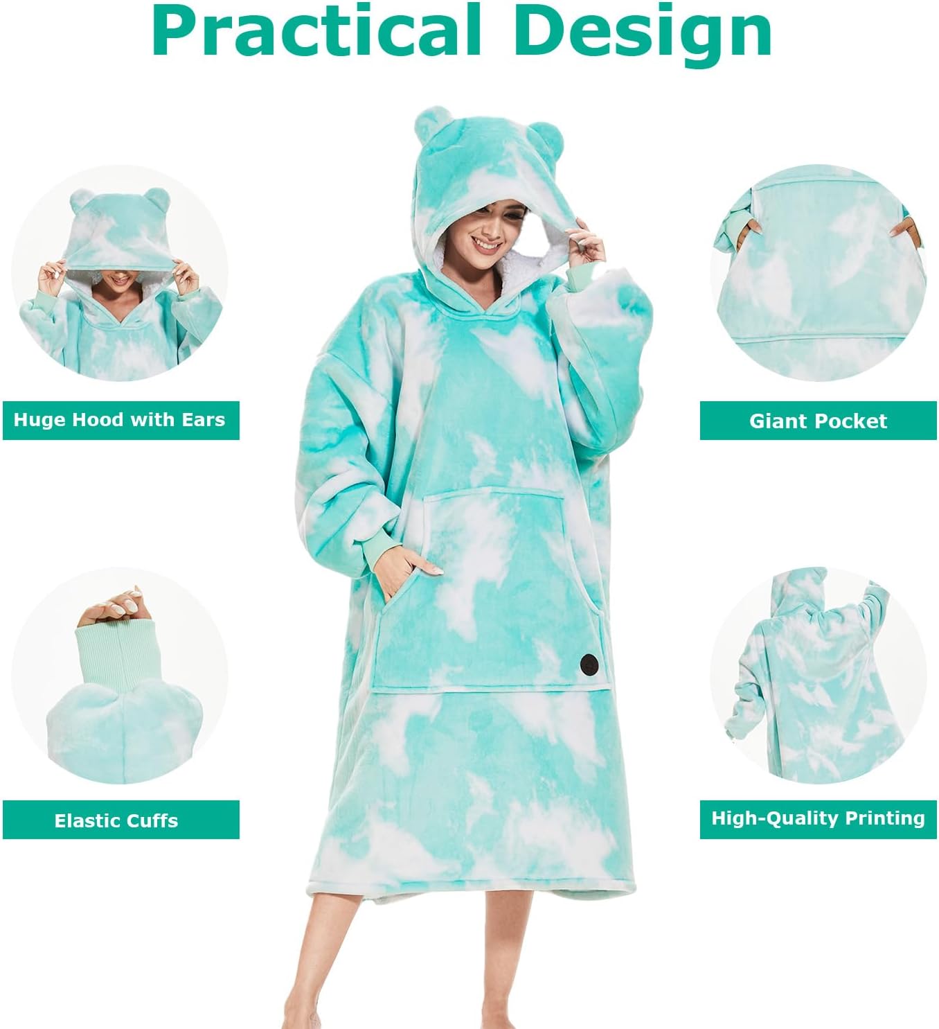 THREE POODLE Wearable Blanket Hoodie for Women, Oversized Sherpa Sweatshirt Blanket for Adults Men, Cozy Hooded Blankets, Gifts for Teen Girls Women Mom Sister