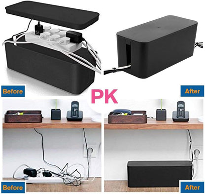 [Set of Three] Cable Management Boxes Organizer, Large Storage Wires Keeper Holder for Desk, TV, Computer, USB Hub, System to Cover and Hide & Power Strips & Cords (Ice White)
