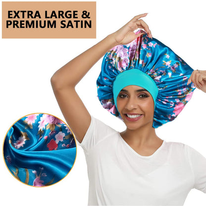 3PCS Extra Large Satin Bonnets for Sleeping, Hair Bonnets for Black Women Braids Curly Hair, C