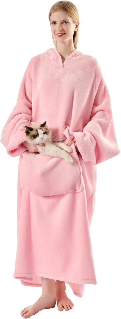 Krifey Wearable Blanket Hoodie, Oversized Sherpa Hooded Blanket for Adults | Soft sherpa fleece with sleeves and pocket; oversized fit for lounging, WFH, camping, Christmas and white elephant gifts.