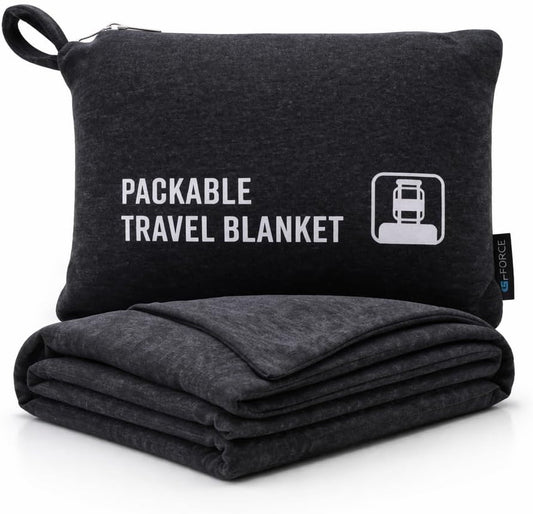 GForce Jersey Knit Travel Blanket| Packable| Fits Over Handle | Soft| Easy to Travel| Grey | Travel | Bag | Blanket |