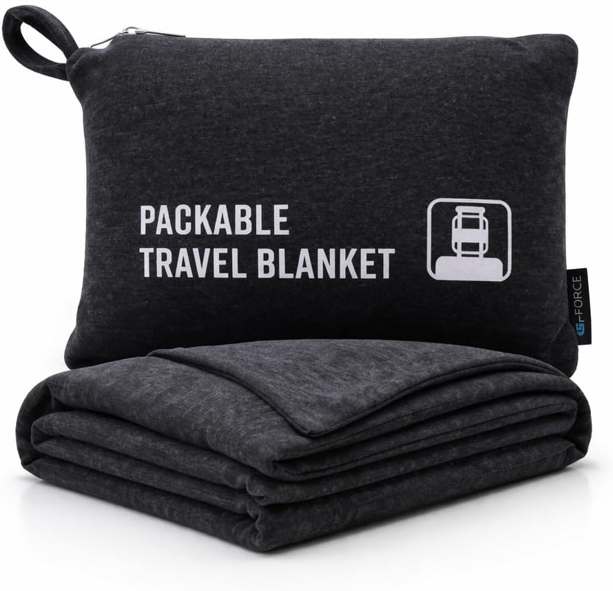 GForce Jersey Knit Travel Blanket| Packable| Fits Over Handle | Soft| Easy to Travel| Grey | Travel | Bag | Blanket |