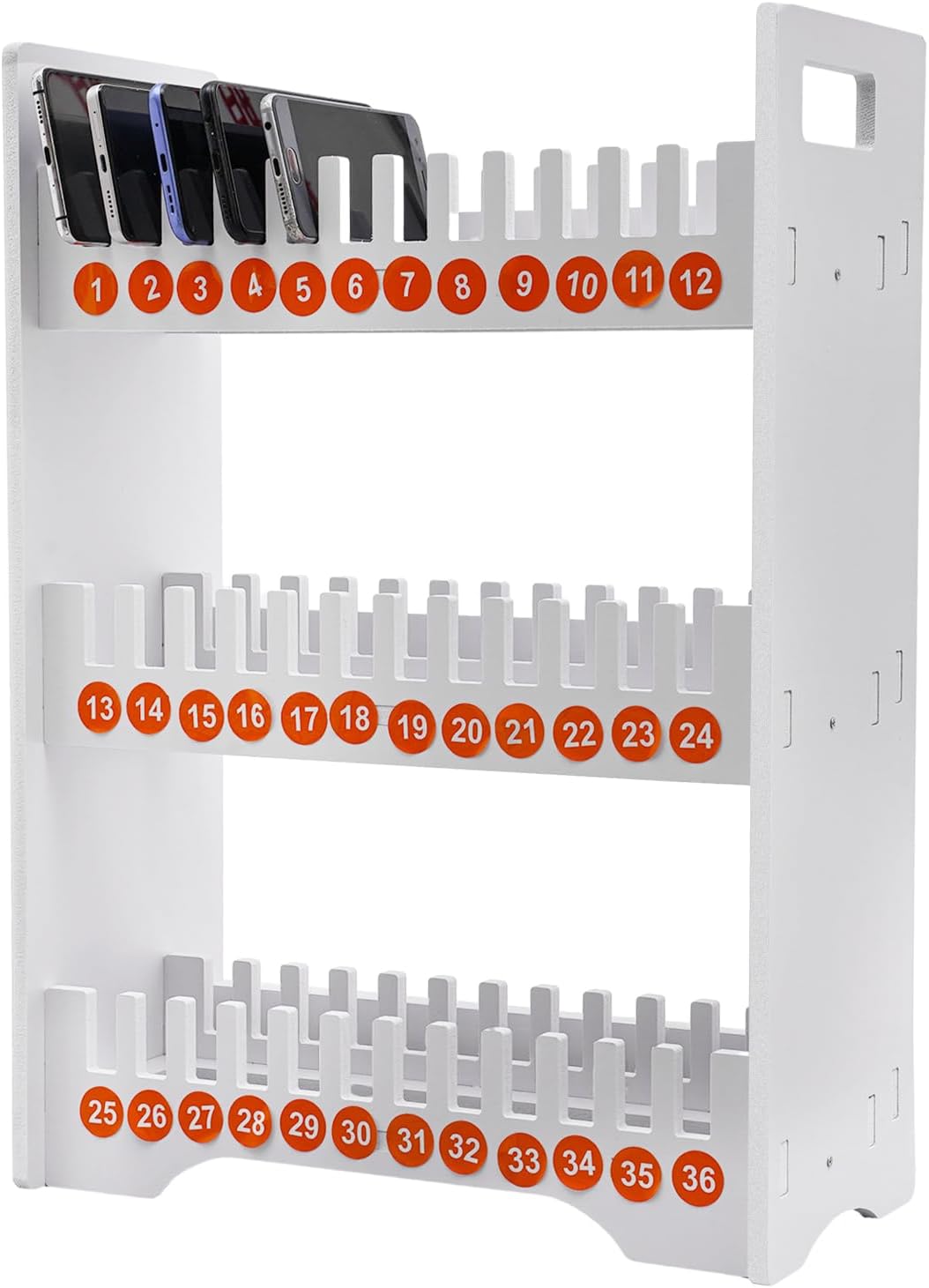 Portable 36-Slot Mobile Phone Holder, PVC Phone Storage Organizer with Numbered Slots, Curved Design, Rounded Corners, for Classroom, Office, Conference Use