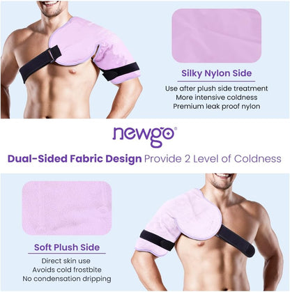 NEWGO Shoulder Ice Pack Rotator Cuff - Reusable Cold Therapy Wrap Shoulder Brace for Pain Relief, Gel Ice Pack for Injuries & Surgery Recovery with Adjustable Strap - Purple