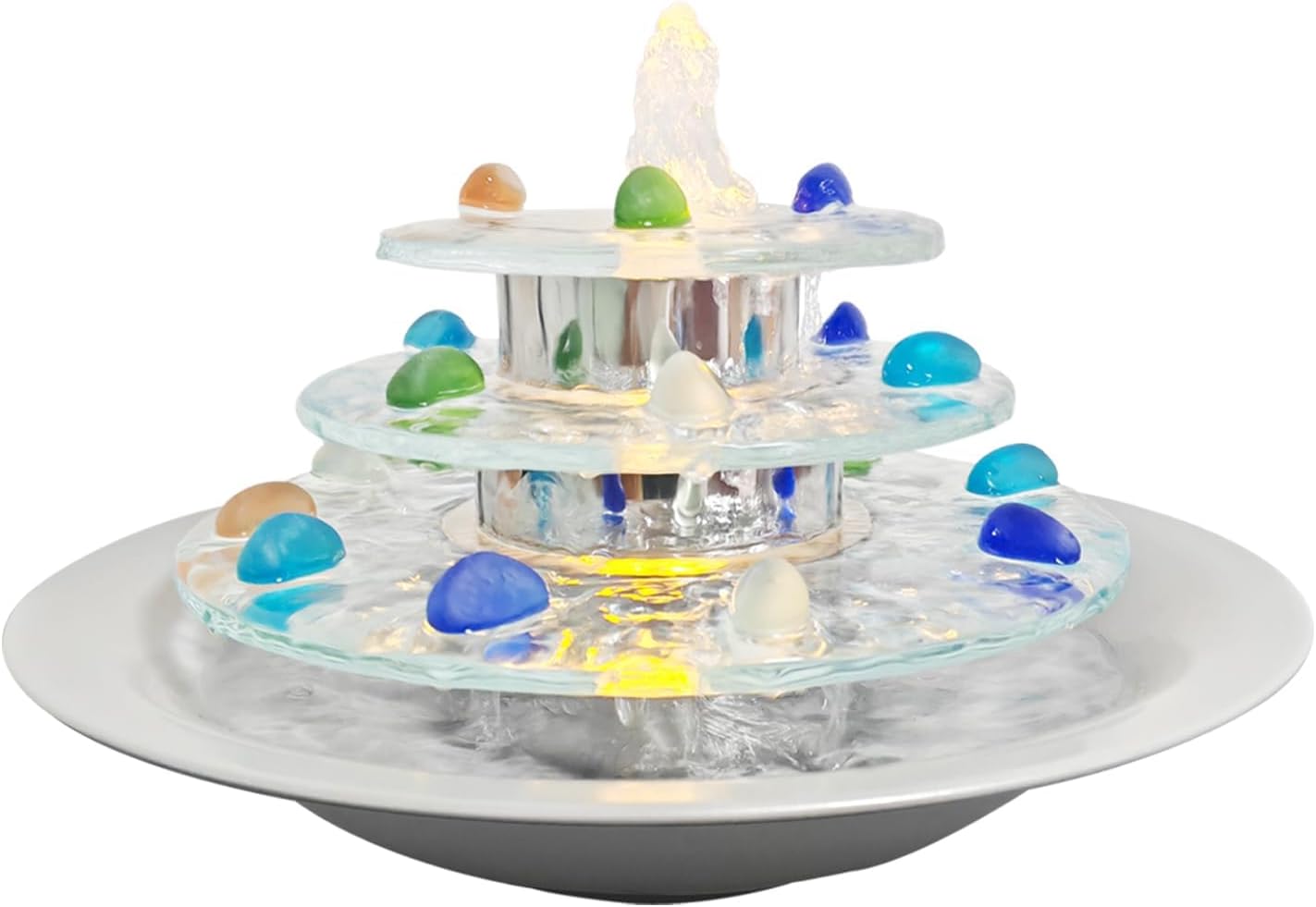 Pamopamo Indoor Tabletop Waterfall Moon Fountain, Home Décor Soothing Rain Sound Meditation Relaxing Fountains, Nature Slate Water Feature with Light for Room Office Desktop Decoration-13 Tall