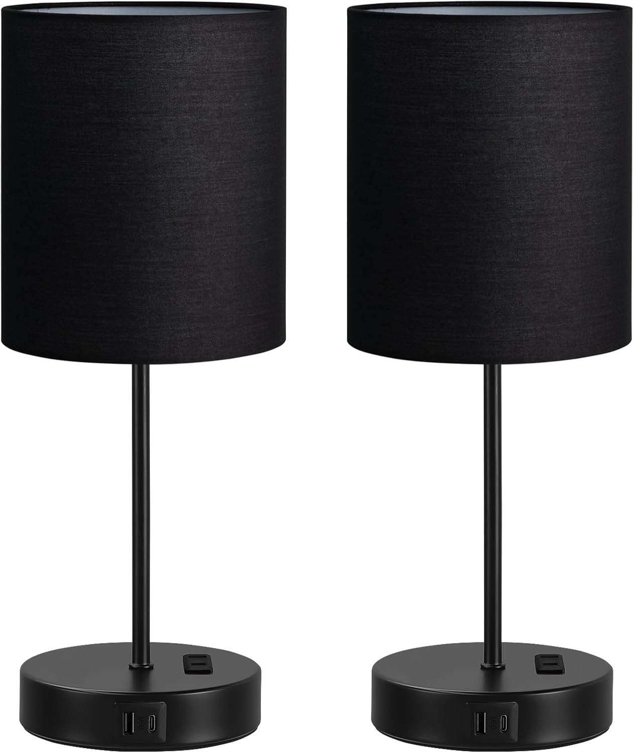 Blue Touch Lamps for Nightstand Set of 2 - Bedside Table Lamp for Bedroom with Dual USB Ports & AC Outlet, 3-Way Dimmable Lamps for Living Room Boys Room, Night Light with 5000K Daylight Bulbs