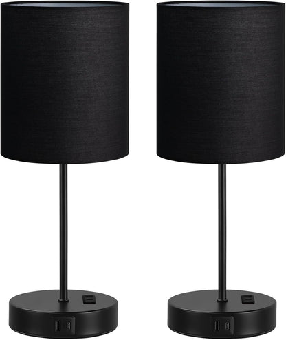 Blue Touch Lamps for Nightstand Set of 2 - Bedside Table Lamp for Bedroom with Dual USB Ports & AC Outlet, 3-Way Dimmable Lamps for Living Room Boys Room, Night Light with 5000K Daylight Bulbs
