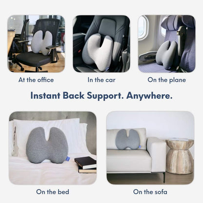 C CUSHION LAB Extra Dense Lumbar Pillow - Patented Ergonomic Multi-Region Firm Back Support for Lower Back Pain Relief - Lumbar Support Cushion with Strap for Office Chair, Car, Sofa, Plane - Black