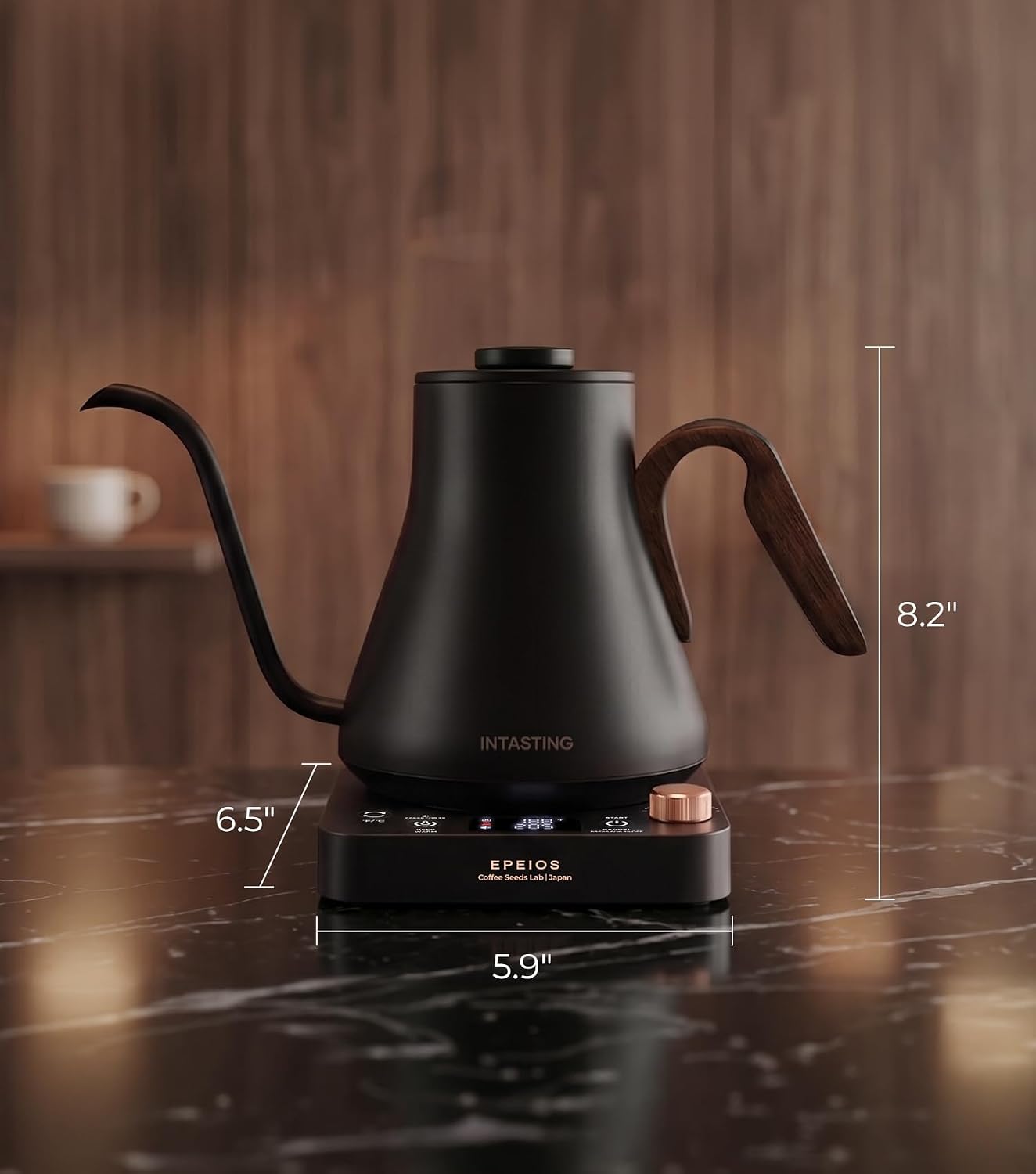 Epeios Electric Kettle, Gooseneck Electric Kettle with ±1°F Temperature Control, 1200W Rapid Heating for Pour Over Coffee & Tea, 304 Stainless Steel Interior, Auto Shut-Off, 0.9L, Black