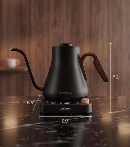 Epeios Electric Kettle, Gooseneck Electric Kettle with ±1°F Temperature Control, 1200W Rapid Heating for Pour Over Coffee & Tea, 304 Stainless Steel Interior, Auto Shut-Off, 0.9L, Black