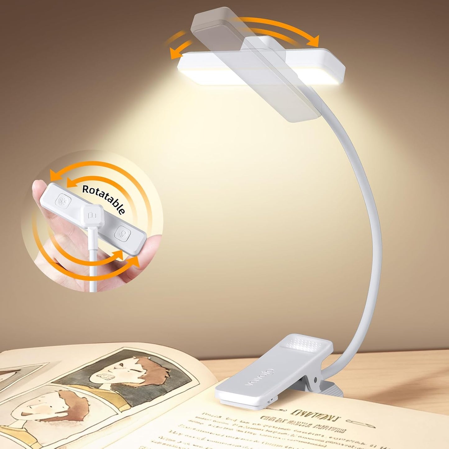 VAVOFO 24 LEDs Rotatable Book Light, Rechargeable Clip Reading Lamp