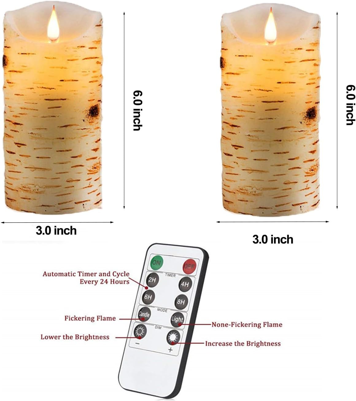 2PACK Outdoor Plastic flameless Candles with Remote Control and Timer, LED Flickering Battery Operated Electric Pillar Candles (D3 xH5.5) for Camping, Weddings, Home Decoration