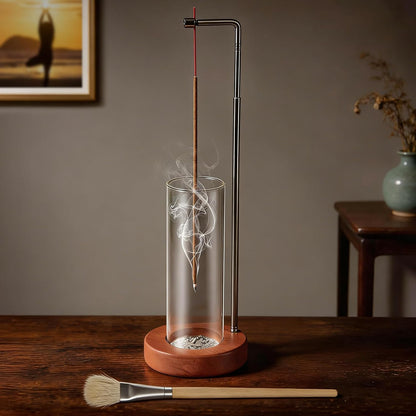 Incense Holder for Sticks, 2 in 1 Incense Sticks Burner with Glass Ash Catcher & Storage, Upside Down Incense Holder with Brush, Anti-Ash for Yoga Meditation Spa Outdoor Patio(Extends 8.7"-13.4")