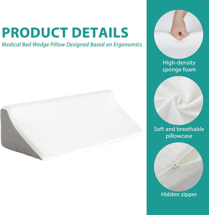 Bedluxe Knee Pillow for Back Sleeping, Leg Pillow Knee Wedge Pillow, Memory Foam Wedge Pillows for Legs Post Surgery, Triangle Pillow for Knee Support, Leg Elevation, Knees Hip Back Pain Relief, White