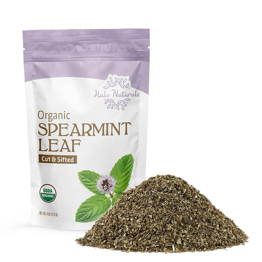 Halo Naturals Organic Spearmint Leaf Cut & Sifted, 4 Ounces (Mentha spicata) USDA Certified | Resealable Pouch| Packaged in The USA