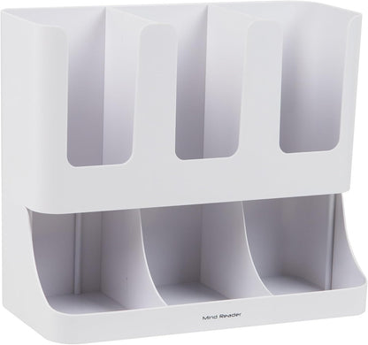 Mind Reader Condiment Station, 13 Inch Countertop Coffee Bar Organizer with 6 Compartments, Storage Caddy for Cups, Lids and Packets, Plastic, Black
