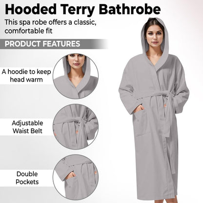 KAHAF COLLECTION Women Hooded 100% Cotton Terry Bathrobe, Soft Absorbent Quick Dry Robe for Spa, Shower & Home Wear
