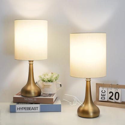 Touch Control Table Lamp, 3 Way Dimmable Simple Night Light Lamp with White Lampshade Silver Metal Base, Small Bedside Table Lamp for Bedroom, Office, Dorm, A19 9W 3000K Bulb Included