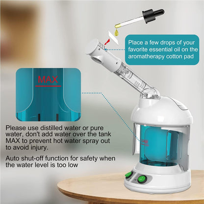 KINLITO Facial Steamer Ozone 360° Arm - Nano Ionic Warm Mist for Home Spa