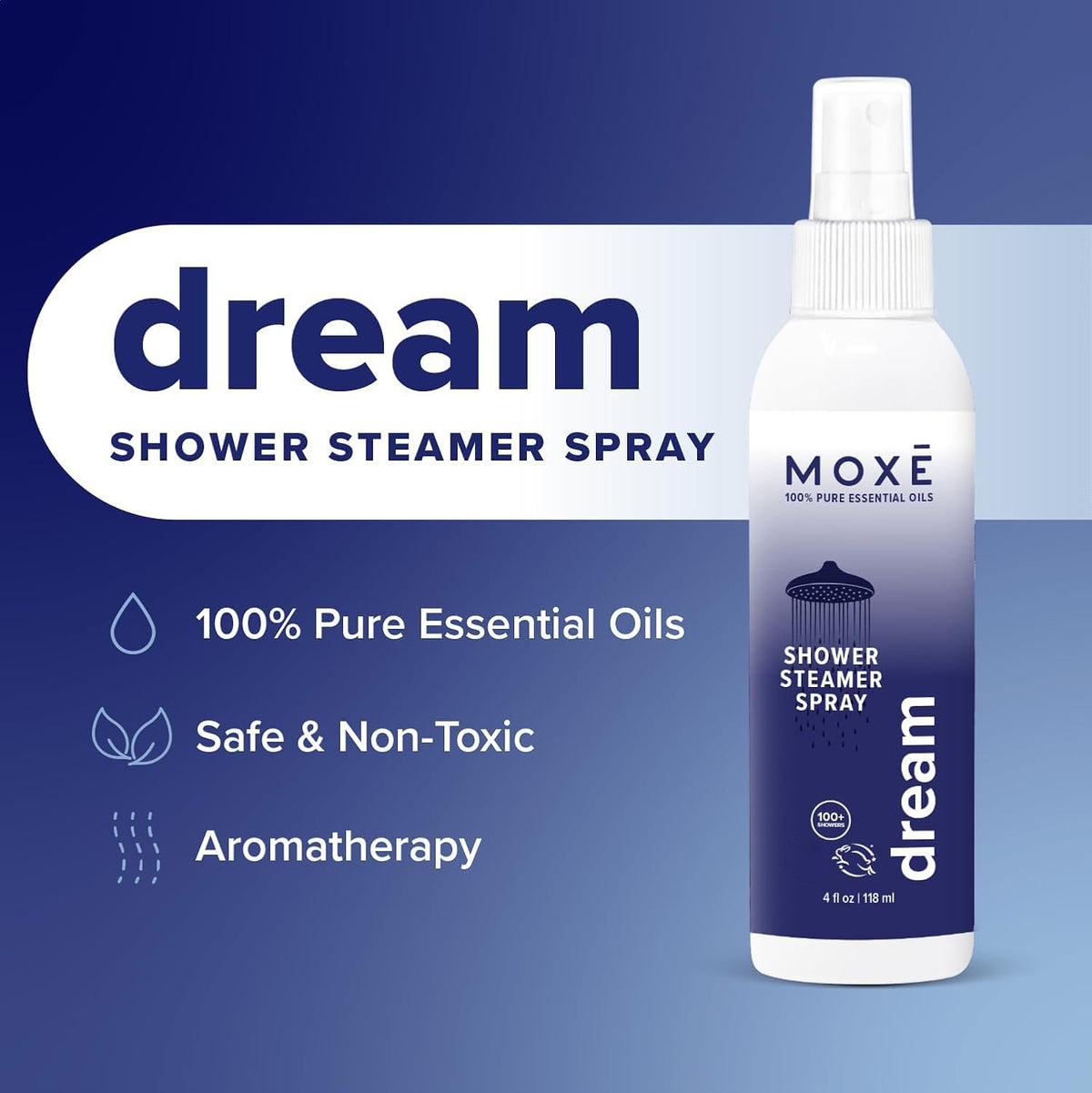 MOXĒ Eucalyptus Oil Shower Mist, Spa Steam Spray, Certified Natural 100% Essential Oils, Made in USA, Aromatherapy, Sinus Congestion Relief, Tension Relief, 4 Ounces