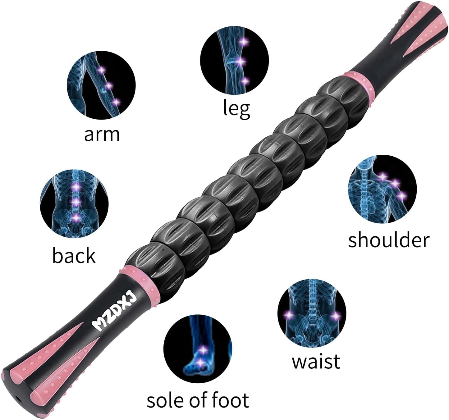 Muscle Roller Massage Roller Stick- Deep Tissue Fascia Blaster for Myofascial Pain Relief, Lymphatic Drainage & Body Sculpting, Handheld Physical Therapy & Recovery Tool (Pink black-18 inch)