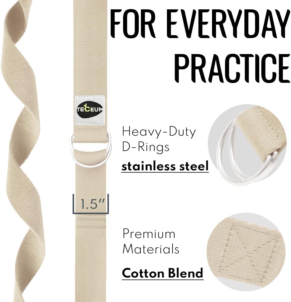 TECEUM 2 IN 1 Yoga & Mat Strap for Stretching – Cotton – 6/8/10 ft